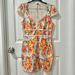 Floral orange mini dress